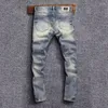 Jeans da uomo Street Fashion da uomo di alta qualità retrò blu elasticizzato slim fit strappato rattoppato pantaloni di jeans vintage hip-hop