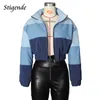 Stigende Femmes Patchwork Parka Puffer Manteau Dégradé Couleur Zipper Parkas Veste Hiver Chaud Lâche Rayé Denim Crop Top Outwear x6DX #