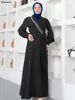 Etnische kleding Siskakia Eid Zwarte Lantaarn Sleeve riemjurken Tasel Diamonds kettingen Rapel kraag moslim Saoedi Dubai vrouwen abayas