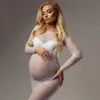 Se genom Stretchy Mesh Maternity Pography Dresses Full Sleeve Boat Neck Pregnancy Po Shoot Long Dress3023 240315