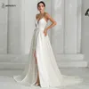 Bepeithy Elfenbein Satin A-Linie Hochzeit Kleid für Frauen 2024 Schatz Sexy High Slit Sweep Zug Weiße Braut Boho Brautkleid N9Vj #