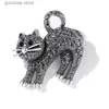 Pins Brooches Fashion Cute Angry Little Cat Brooches for Women Full Rhinestone Luxury Design Classic Cartoon Animal Brooch Pins Jewelry Gifts Y240329