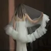 CC Romantische sluiers voor vrouwen bruiloft Appories Bridal Hairwear Betrokkenheid Hoofdred Multi Layer Ruffle Edge LG Haar Veil V309 Y2L9#