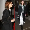 Alexa Chung Miss Zhong同じolスタイルスーツカラーミッドレングス女性のための黒いファッショントレンチスプリング240318