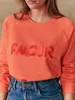 Col rond femmes coton sweat lettre broderie lâche décontracté printemps à manches longues femme hauts pullover 240315