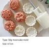 Baking Tools 4Pcs/Set 50g Flower Mooncake Mold Tulip Cherry Blossom Rose Lotus Pattern Fondant Plungers Pastry Mid-Autumn Festival