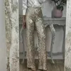 Kvinnor Pants Solid Color Trousers paljetter Hög midja blossade för kvinnor som skimrar smal passform med elastisk midjeband streetwear