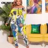 Cm.yaya Vrouwen Plus Size Jumpsuit Print Volledige Mouw Off Schouder Stretchy Skinny Bodyc Jumpsuits Fi Outfits Zomer 2021 O2PO #