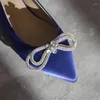 Chaussures décontractées Onlymaker femme appartements bout pointu bleu strass noeud clair plat quotidien élégant femme sans lacet