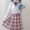 jk Uniform Girl's Suit Summer High Waist Pleated Skirts Red White Gothic Sexy Mini Plaid Skirt Women Uniform Students Clothes i5Aa#