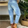 Damesjeans Mode Dames Rechte jeans met gebroken gaten Single-breasted Splicing Denim Broek Dames Wasbare broek Dagelijks Casual Street chic 24328