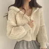 hooded Cardigan Sweater for Women Lg Sleeve Zip Up Knitted Crop Sweater Autumn Winter K8W2#