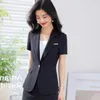 女子2ピースパンツ半袖ビジネスウェアスーツ薄いフロントステージ作業服2024夏のインタビューフォーマルエルマネージャーツール