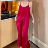 Home Clothing Ice Silk Strap&pants 2Pcs Clothes Sexy Sling Pants Nightwear Solid Leisure Sleepwear Pyjamas Suit Loungewear