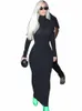 Dulzura Solid Ribbed LG Sleeve Maxi Dr Bodyc Sexy High Neck Streetwear Y2K Ubrania 2023 Autumn Winter Party Club U7ly#