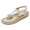 Summer Shoe Böhmen Etnisk flip flops mjuka platta sandaler Kvinna Comfullt bekvämt plusstorlek kil 240318
