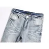 Nouveau Patch de couleur déchiré Jeans pour hommes marque à la mode Persalized Slim Fit polyvalent élastique bleu clair décontracté crayon Denim pantalon i5sm #