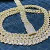 18 مم رفاهية ثلاثة صفوف 10K وضع يد الذهب الصلب المثلجة VVS1 Moissanite Diamond Cuban Link Chain245S