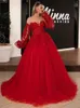 lorie Red Evening Dres Formal Lg Sleeve Off the Shoulder Lace Appliques Prom Gowns Plus Size Back Lacing Princ Dr K1HE#