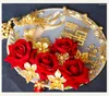 Fiori da sposa NiuShuya Squisito ventaglio cinese fatto a mano 3D Rose rosse Double-Sided Mano Oro Phoenix Costume Pografia Accessori