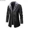 Cuir pour hommes Faux cuir hommes longue veste en cuir PU couleur unie hommes rue polaire décontracté hommes rétro mode poche en cuir manteau veste d'hiver hommes 240330