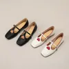 Casual Shoes Phoentin Women T-strap Mary Janes Soft Flats Low Heels Pumpar Retro Party Elegant Square Toe Black Beige FT3045