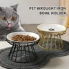 1Set Pet Ceramic Bowl Iron Rack Cat Food Snacks Canned Plate Anti-Black Chin Anti-svängande vatten läcker inte lätt att äta 240328