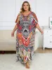 2024 Bohemian tryckt Loose Kaftan Robe Casual Vacati Plus Size Dr For Women Clothing Wear Maxi Dres Q1469 H13U#