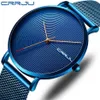 Orologio da uomo CRRJU moda minimalista blu Waches per uomo cinturino in maglia ultrasottile orologio da polso impermeabile casual regalo per Me241I