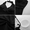 Kadınlar artı Mayo İki Parçalı Black Tankini Yüzme Dikir V Boyun Halter Çiçek Asimetrik Kem Boyshort 9402#