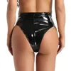 Culotte Femme Femmes Cuir Verni Sexy Wet Look Lingerie High Cut Zippered Sous-vêtements Slip Latex Bikini Rave Pole Dance Clubwear