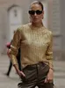 ゴールドスパンコール女性のためのシニークロップドジャケットfiスタンドカラーlgスリーブコート2023秋のシックな女性ストリートウェアアウトウェア＃
