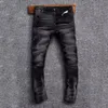 Street Fi Männer Jeans Schwarz Stretch Slim Fit Zerrissene Jeans Männer Patched Designer Biker Jeans Homme Hip Hop Splice Denim Hosen 066X #