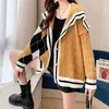 Evnisi Femmes Patchwork Cardigans Tricoté Diamd Modèle Marine Col Cardigan Butt Up Cavaliers Pull Femmes 2022 Hiver C3Zb #