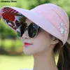 Szerokie grzbiet kapeluszy hat na plaży 1pc Women Sun for Summer Pearl Packable UV Ochrona Kobiet Caps VISOR z dużymi głowami