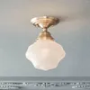 Ceiling Lights Floating Rustic Farmhouse Light Semi Flush-Mount Fixture 7" Wide Brass White Frosted Glass Shade For Bedroom Schoolhouse