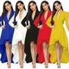 Duża wielkość damska Dr solid LG Sleved jesienna zima 2023 Nowe kobiety Plus size Dr V-Neck Nieregularna spódnica HEM LG 97mx#