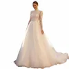 Mariage de luxe Dres col haut belle sirène manches Lg sexy dentelle Applique Fluffy Princ Style Mop robes de mariée a0GD #