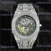 Other Watches MISSFOX Luxury Skeleton es Men Steel Fashion Waterproof Automatic Mechanical Wrist HipHop Full Iced Diamond Clock 2023 T240329