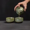 Zestawy herbaciarni retro piec zmieniono szorstką ceramikę jeden garnek i dwie filiżanki z zestawem herbaty ręcznie wykonany ceramiczny przenośny czarny producent