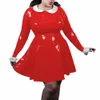 Plus Size Shiny PVC Leather LG Sleeve Mini Dr Female Wetlook Peter Pan Collar High midje Stor Swing Dr Woman Clothing K7ut#