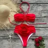 Twopiece Floral Lace up 2023 Pushup Padded Brawhite Bikini set水着水着水着スーツビーチウェアビキニ240322