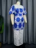 Aomei femmes bleu imprimé fête Dr dentelle Patchwork bouffée à manches courtes gaine élégante célébrer événement robe grande taille 4XL grande taille i2iR #