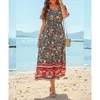 Plus -storlek LG DR för kvinnor 2024 Summer Beach Bohemian Dres Overdimensionerade kvinnliga kläder Elegant Vestido Casual Floral kjol S8AQ#