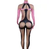 Sexy Pink Rhinestes Macacões Mulher Nightclub Imprimir Leotard Cantor Traje Festa de Aniversário Pole Dance Drag Queen Stage Wear j7OM #