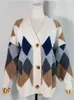 ColorFaith 2022 Plaid Chic Cardigans Butt Puff Sleeve Checkered Overdimensionerade kvinnors tröjor Vinterfjädertröja Tops SW658 Y4NL#