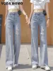 ripped Boyfriend Womens Fi High Waist Y2k Women's Wide Leg Jeans Baggy Woman Denim Lg Pants Jean Mom Jeans Trousers h2bO#