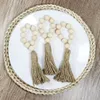 12PCS Natural Wood Beads Table Art Napkin Rings Setting Jute Tassels Designed Serving Dinner Cloth Holders Wedding Party Kitchen 240319
