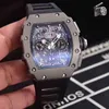 Relógio mecânico masculino de luxo richa clássico preto borracha safira automático mecânico tourbillion calendário titânio felipe massa flyback osea