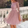 spets o-hals kvinnors dr a-line flare bröllop kvinnlig elegant formell dres fest kväll prom gala vestidos lg hylsa n3nz#